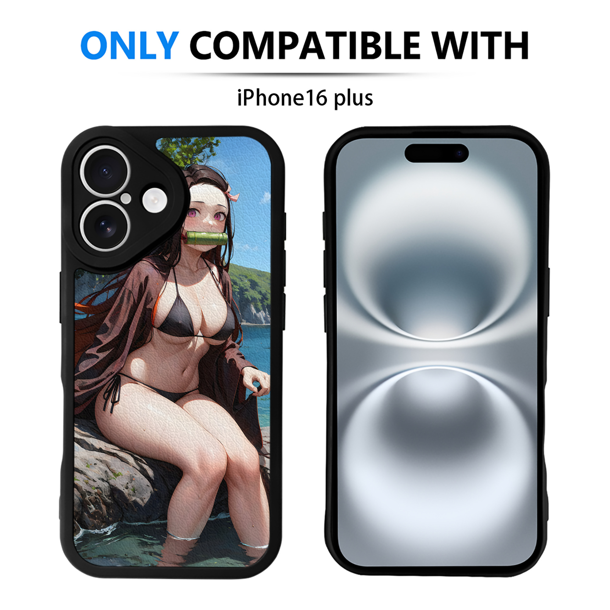 （画像用） 鬼滅の刃（きめつのやいば）竈門 禰󠄀豆子／かまど ねずこ Kamado Nezuko 【iPhone 16シリーズ対応】シリコンスマホケース（レザー調） 材質：シリコン